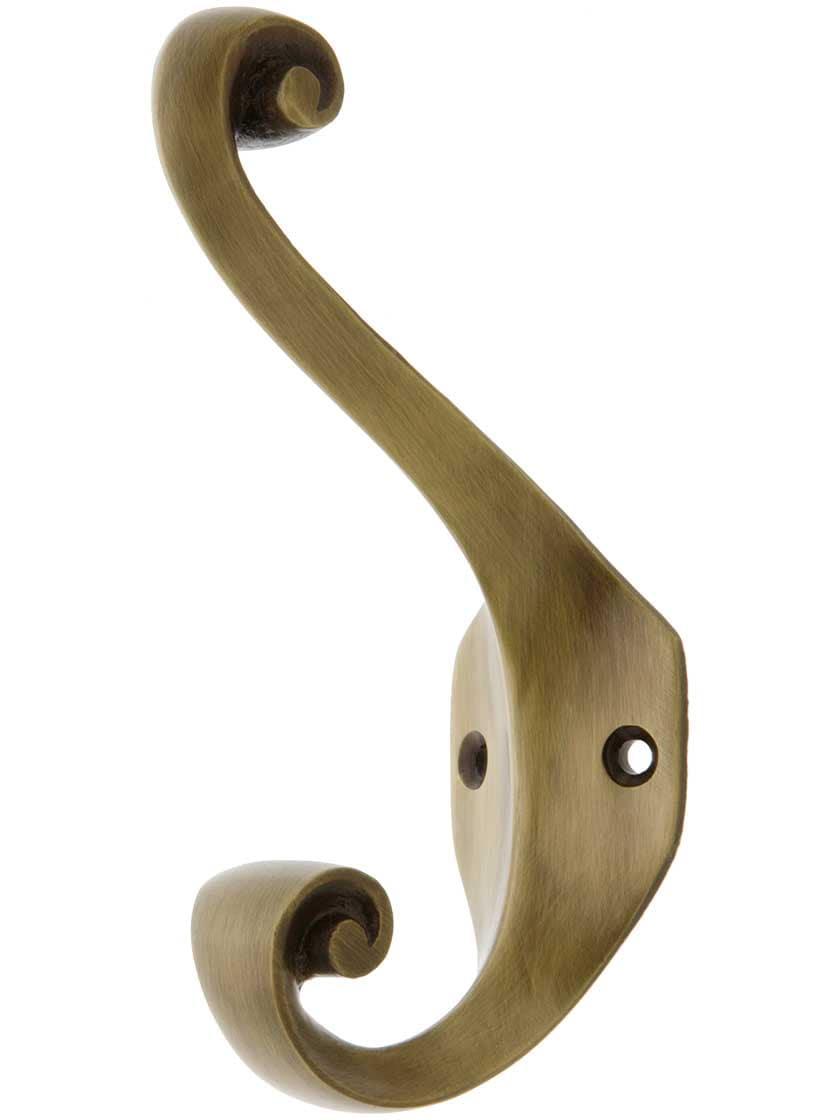 Brass and Bronze Hooks |   Large Scroll Design Brass Hook With Choice of Finish Brass & Bronze Hooks Antique Brass/Oil-Rubbed Bronze/Polished Brass/Satin Nickel/Un-Lacquered Brass