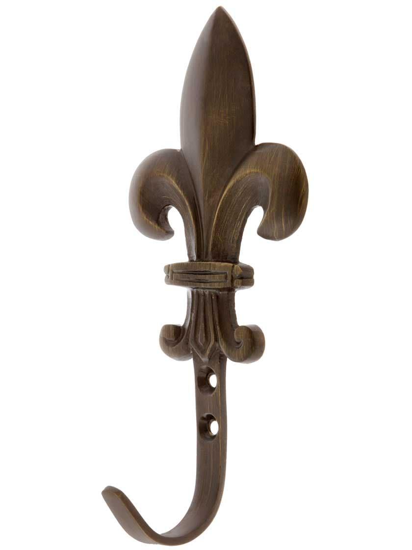 Brass and Bronze Hooks |   Large Solid Brass Fleur de Lis Hook Brass & Bronze Hooks Antique Brass/Polished Brass