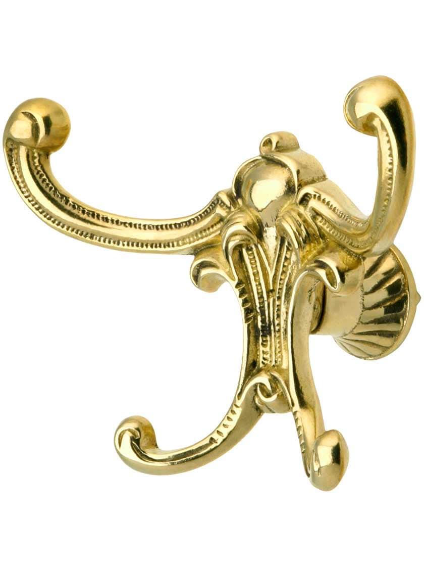 Brass and Bronze Hooks |   Victorian Style Decorative Coat Hook In Unlacquered Brass Brass & Bronze Hooks Brass & Bronze Hooks