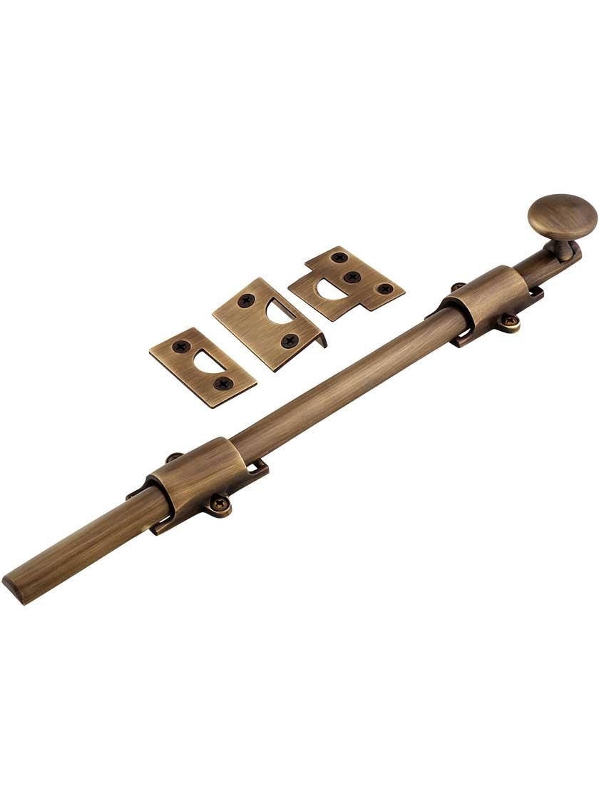 Casement Bolts |   12-Inch Traditional Style Solid Brass Surface Bolt in Antique-By-Hand Casement Bolts Casement Bolts