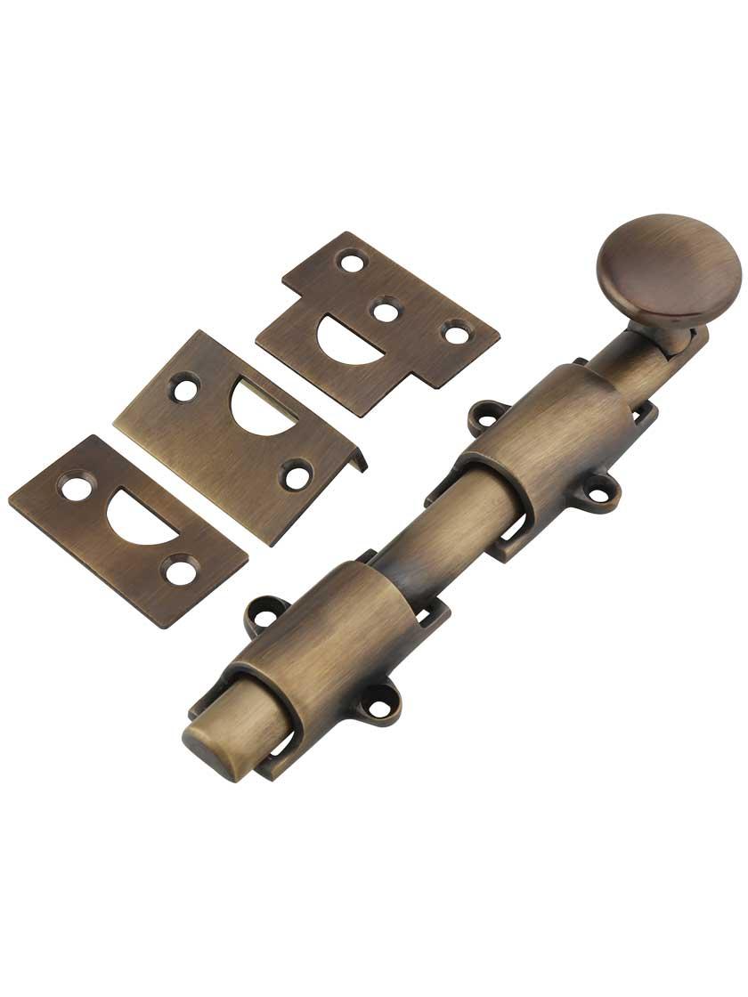 Casement Bolts |   6-Inch Traditional Style Solid Brass Surface Bolt in Antique-By-Hand Casement Bolts Casement Bolts