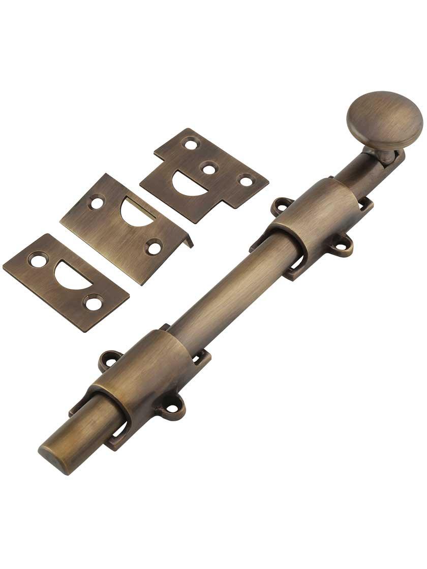 Casement Bolts |   8-Inch Traditional Style Solid Brass Surface Bolt in Antique-By-Hand Casement Bolts Casement Bolts