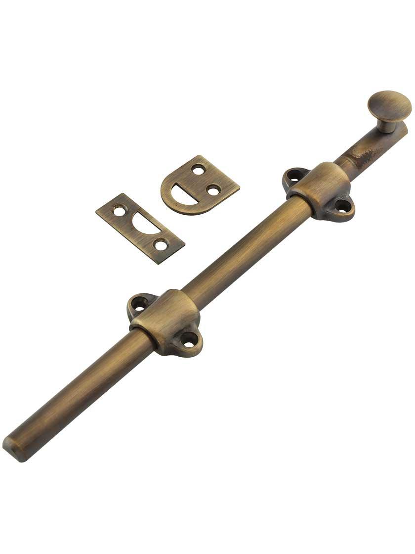 Casement Bolts |   9-Inch Medium-Duty Solid Brass Surface Bolt in Antique-By-Hand Casement Bolts Casement Bolts