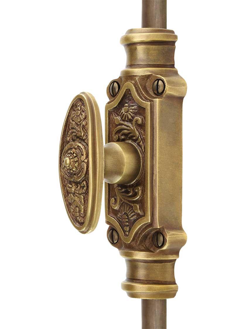 Casement Bolts |   Filigree Brass Cremone Bolt – 6-Foot Length in Antique-By-Hand Casement Bolts Casement Bolts