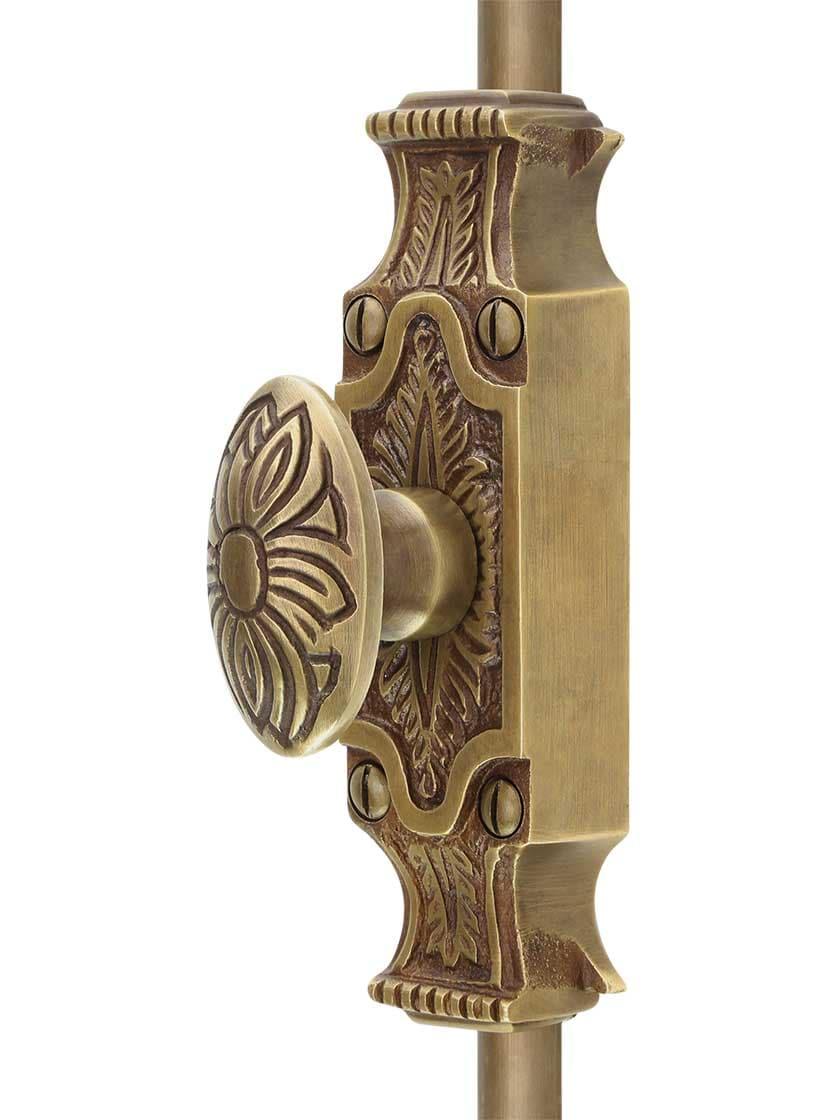 Casement Bolts |   Floral Brass Cremone Bolt – 4-Foot Length in Antique-By-Hand Casement Hardware Casement Bolts