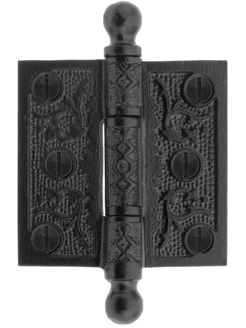 Casement Hinges |   2 1/2″ Cast Iron Ball Tip Hinge With Decorative Vine Pattern Casement Hardware Antique Iron/Matte Black