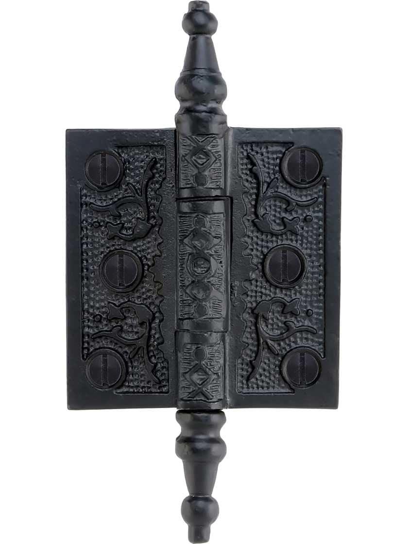 Casement Hinges |   2 1/2″ Cast Iron Steeple Tip Hinge With Decorative Vine Pattern Casement Hardware Antique Iron/Matte Black