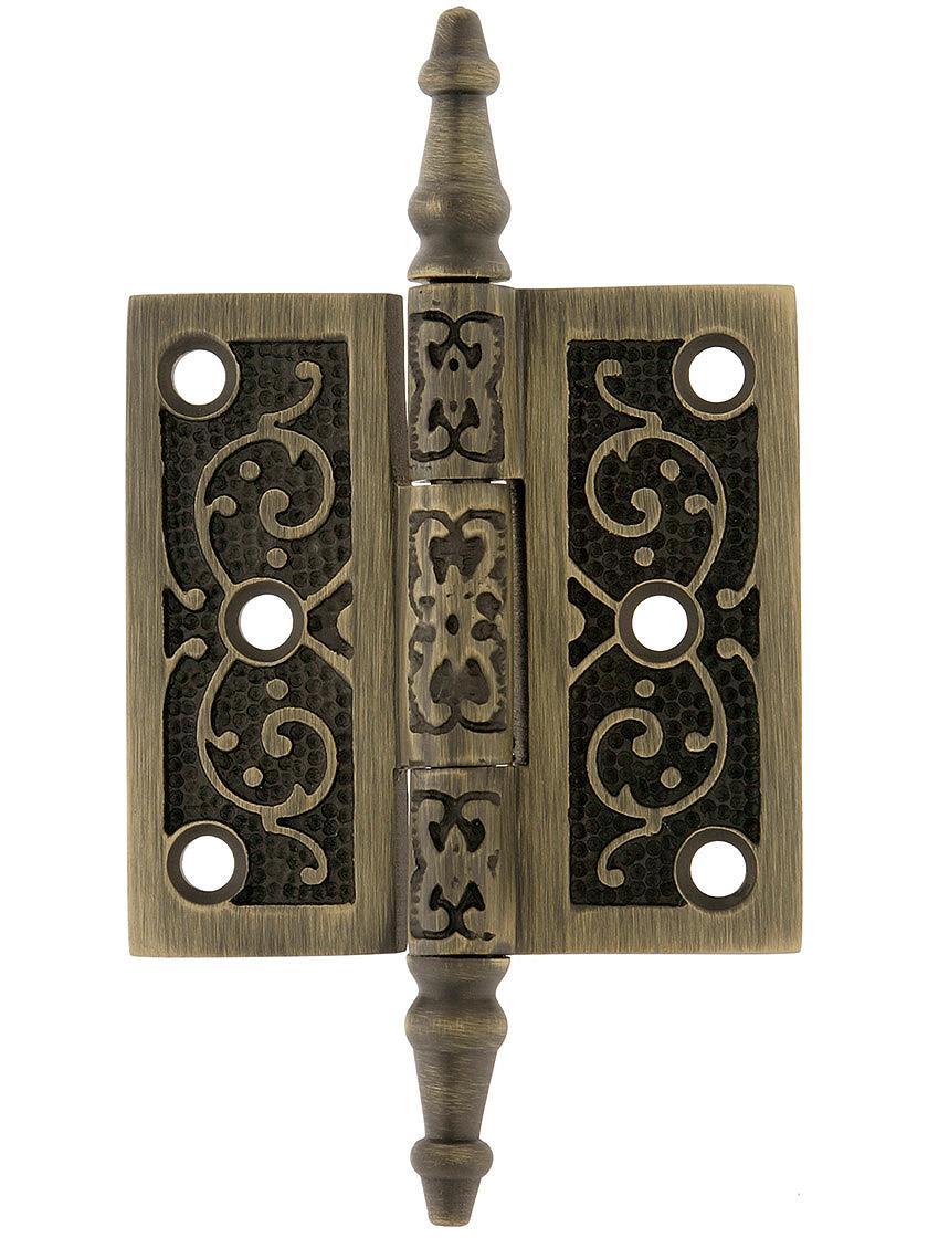 Casement Hinges |   2 1/2-Inch Solid Brass Steeple Tip Hinge With Decorative Vine Pattern Casement Hardware Antique Brass/Oil-Rubbed Bronze/Polished Brass/Satin Nickel/Un-Lacquered Brass