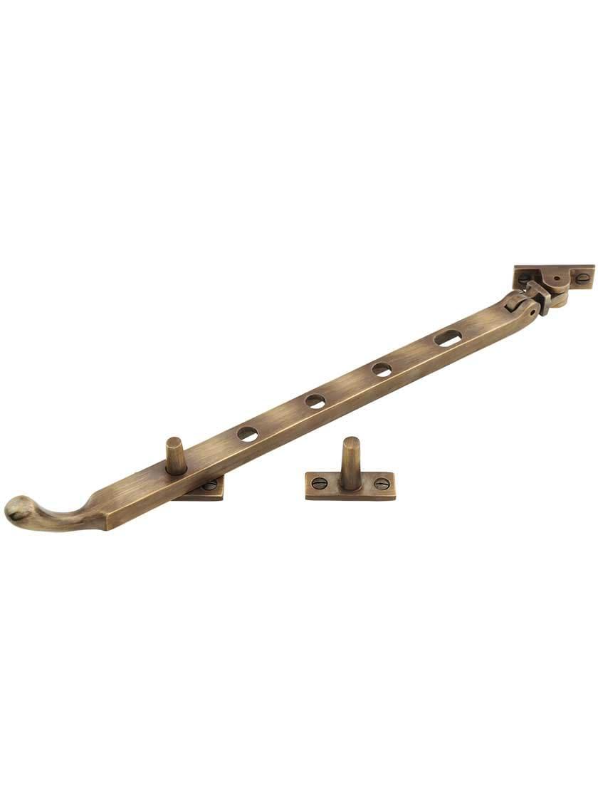 Casement Stays |   Solid-Brass Casement Stay with Bulb Handle – 11 1/2″ in Antique-By-Hand Casement Hardware Casement Stays