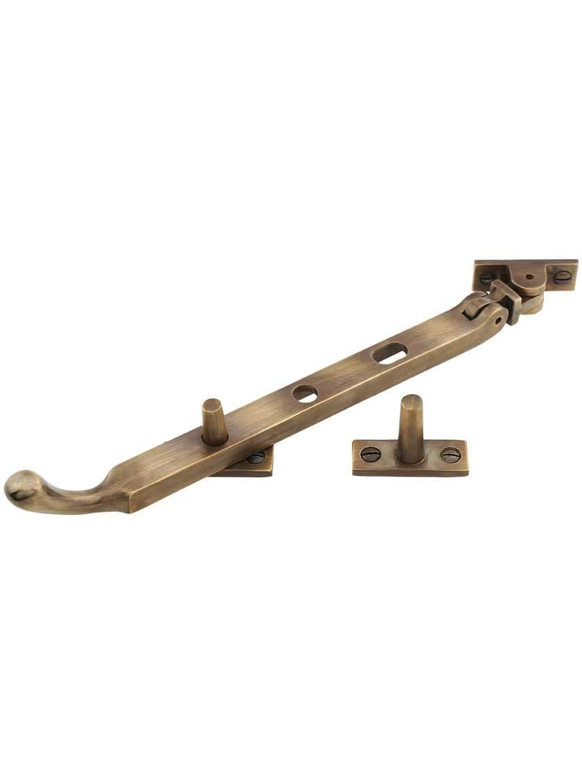 Casement Stays |   Solid-Brass Casement Stay with Bulb Handle – 7 1/2″ in Antique-By-Hand Casement Hardware Casement Stays