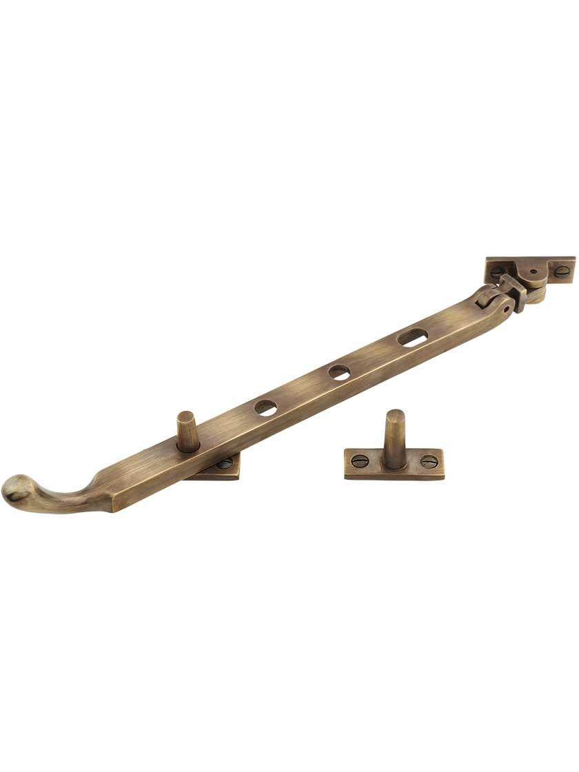 Casement Stays |   Solid-Brass Casement Stay with Bulb Handle – 9 1/2″ in Antique-By-Hand Casement Hardware Casement Stays