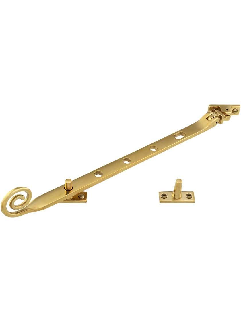 Casement Stays |   Solid-Brass Casement Stay with Curly Handle – 11 1/2″ Casement Hardware Casement Stays