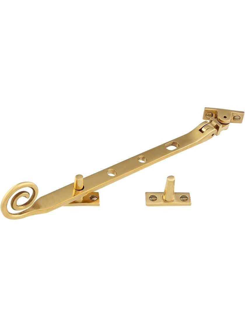 Casement Stays |   Solid-Brass Casement Stay with Curly Handle – 9 1/2″ Casement Hardware Casement Stays