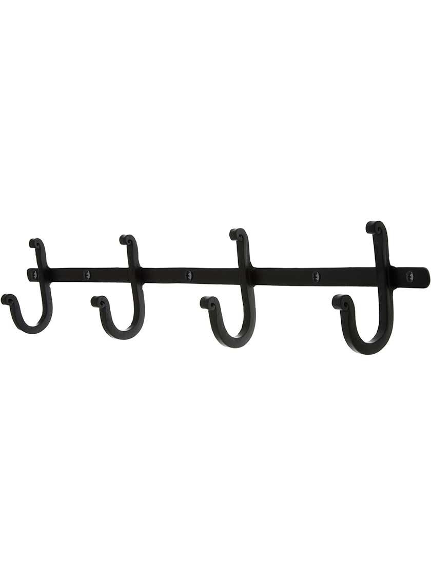 Cast Iron Hooks |   4-Hook Coat Rack with Plain Hooks in Matte Black Cast Iron Hooks Cast Iron Hooks