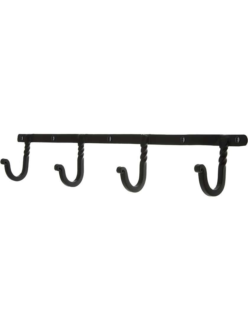 Cast Iron Hooks |   4-Hook Coat Rack with Twisted Hooks in Matte Black Cast Iron Hooks Cast Iron Hooks