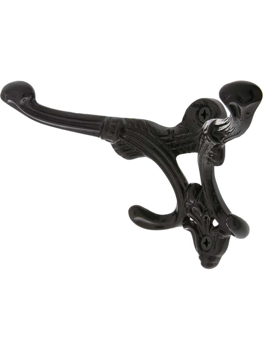 Cast Iron Hooks |   Cast Iron Double Hat & Coat Hook with Black-Powder Coat Cast Iron Hooks Cast Iron Hooks