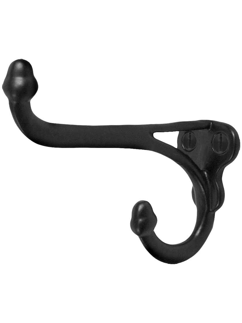 Cast Iron Hooks |   Small Cast-Iron Acorn Double Coat Hook with Black Powder Coat Cast Iron Hooks Cast Iron Hooks