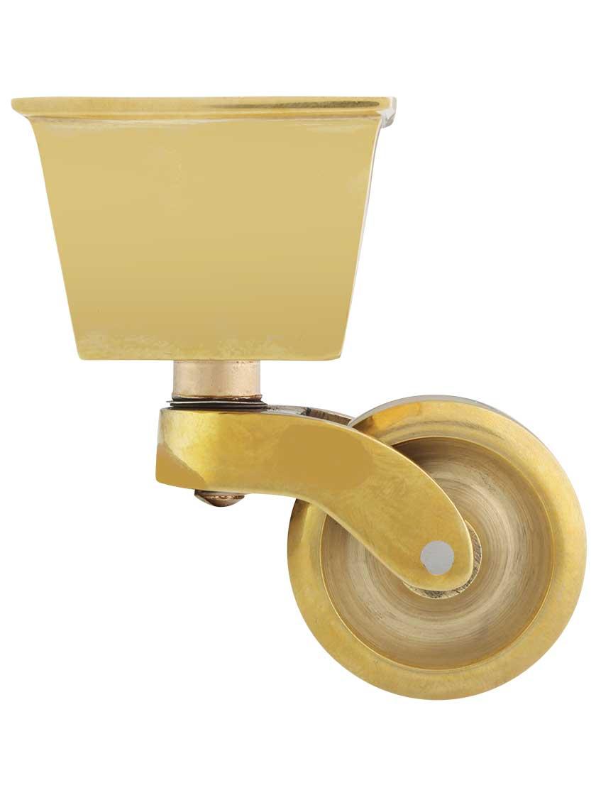 Casters |   Brass Square Cup Caster with 1 7/16″ Brass Wheel Casters Casters