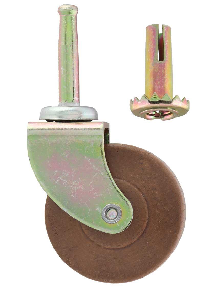 Casters |   Large Ball Bearing Grip-Neck Caster with 2″ Dark Hardwood Wheel Casters Casters