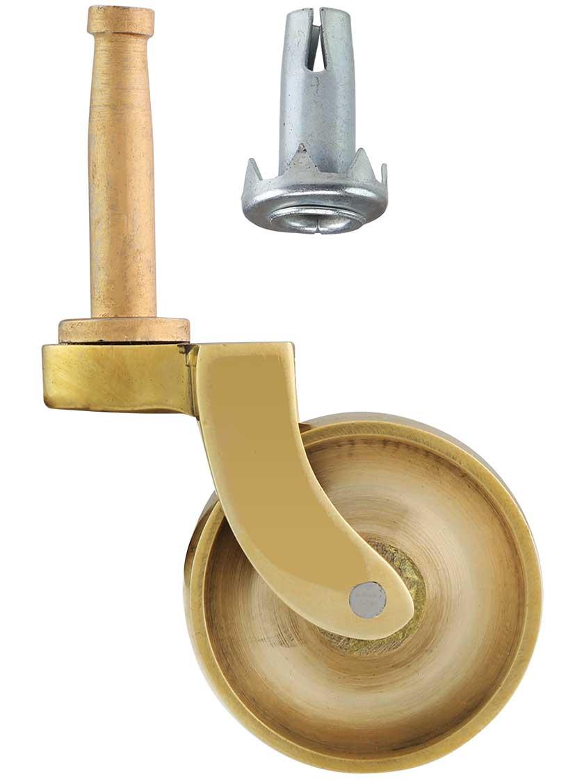 Casters |   Large Brass Grip-Neck Caster with 1 1/2″ Brass Wheel Casters Casters