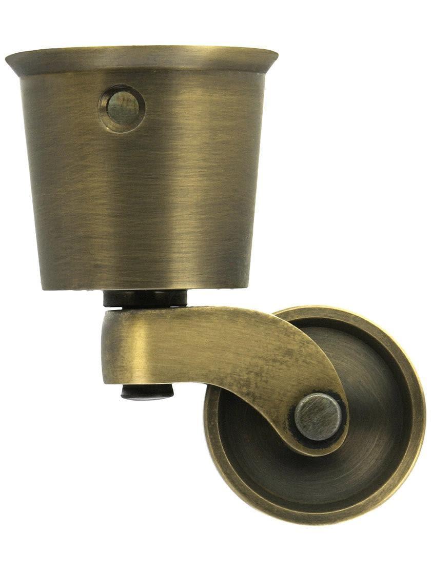 Casters |   Large Solid Brass Round-Cup Caster with 1 1/4″ Brass Wheel in Antique-by-Hand Finish Casters Casters