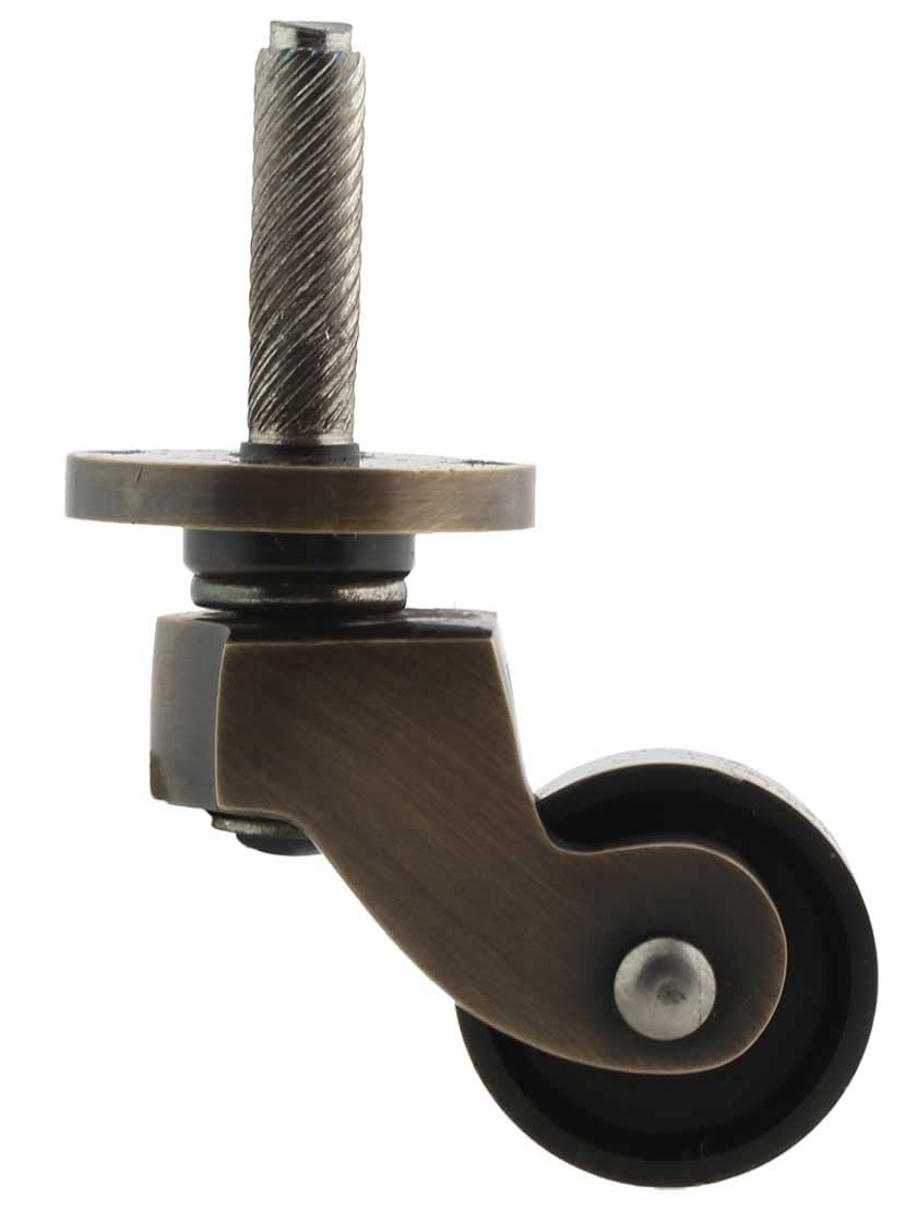 Casters |   Solid Brass English-Style Caster with 1″ Brass Wheel in Antique-By-Hand Casters Casters