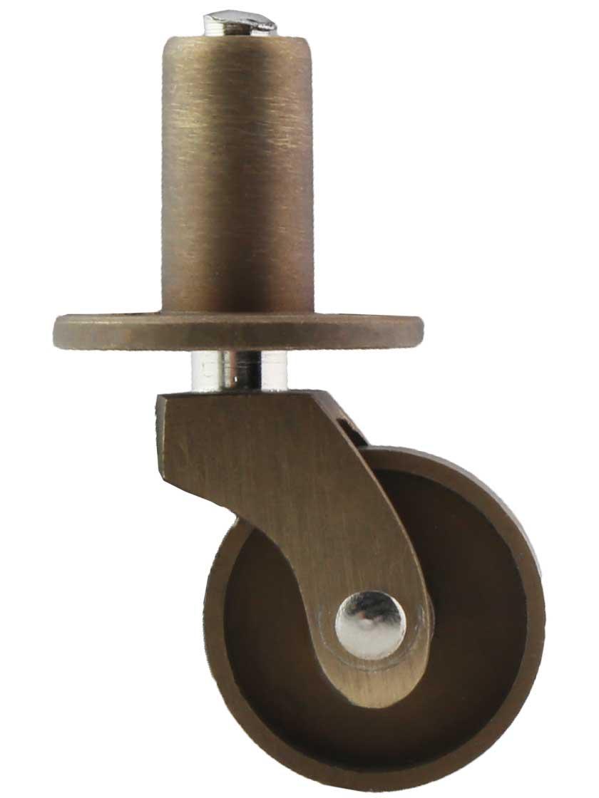 Casters |   Solid Brass Pivot-and-Plate Caster with 3/4″ Brass Wheel Casters Antique Brass/Un-Lacquered Brass