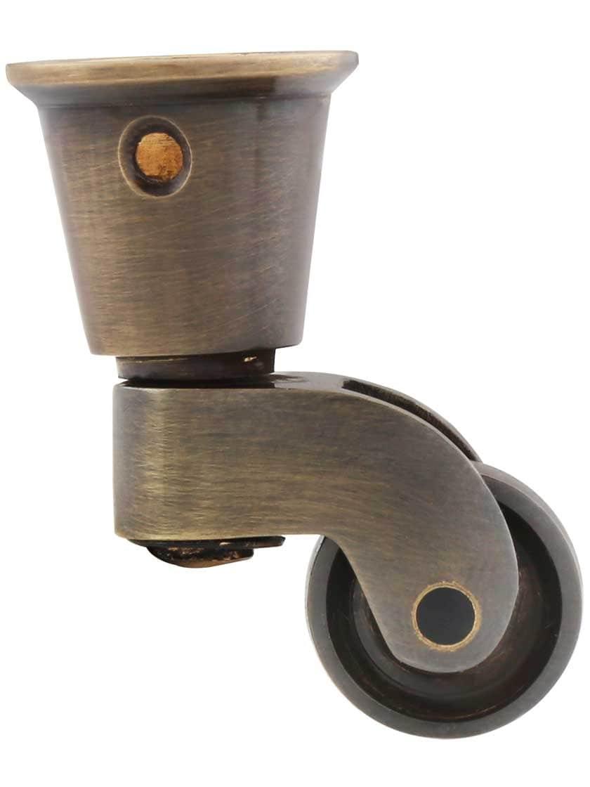 Casters |   Solid Brass Round-Cup Caster with 3/4″ Brass Wheel in Antique-By-Hand Casters Casters