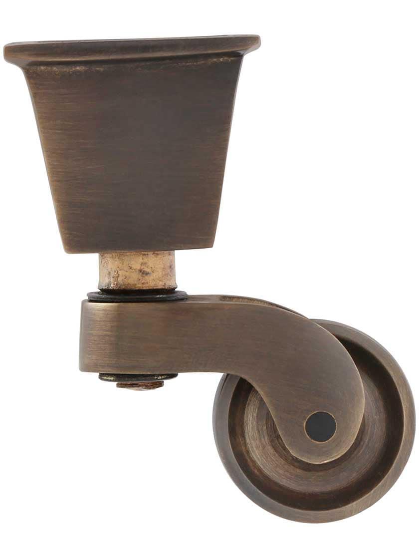 Casters |   Solid Brass Square-Cup Caster with 1″ Brass Wheel in Antique-By-Hand Casters Casters