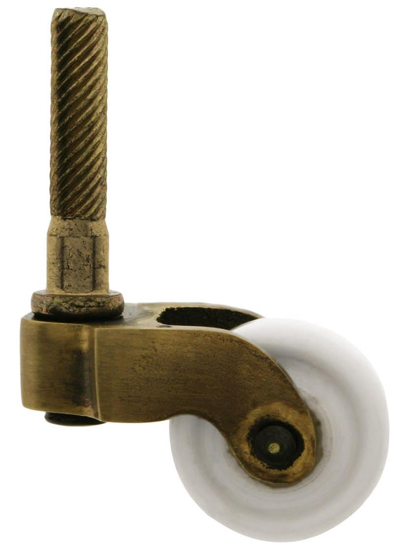 Casters |   Solid-Brass Stem Caster with Porcelain Wheel in Antique-by-Hand Finish Casters Casters