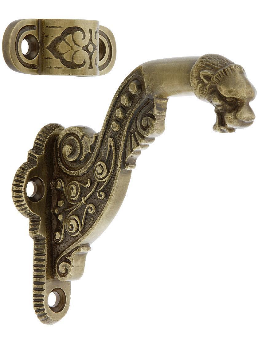 Handrail Brackets |   Lion Head Handrail Bracket With Choice of Finish Handrail Brackets Antique Brass/Polished Brass/Un-Lacquered Brass