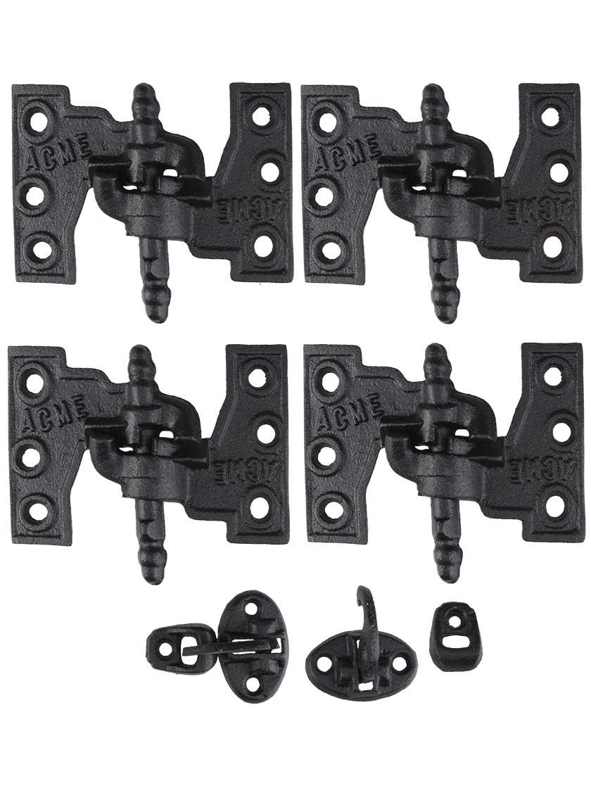 Hinge Sets |   Acme Black Cast-Iron Mortise Shutter Hinges – 4 1/2″ x 2 7/8″ Shutter Hardware Hinge Sets