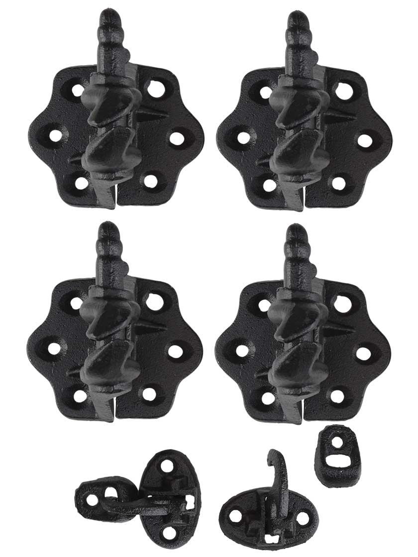 Hinge Sets |   Set of “Clarks Tip” Black Cast-Iron Shutter Hinges with 3 1/4″ Throw Hinge Sets Hinge Sets