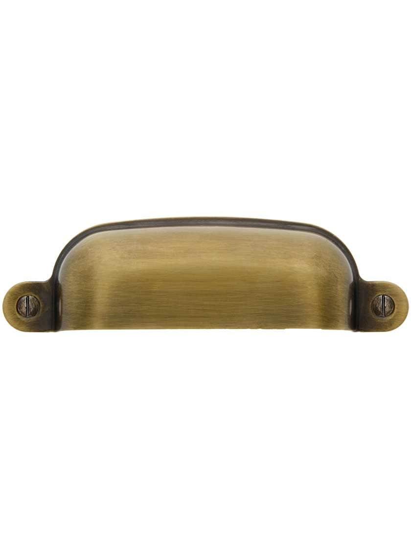 Hoosier Hardware |   3 3/4″ Stamped Brass Bin Pull in Antique By Hand Finish – 3 5/16″ Center-to-Center Hoosier & Ice Box Hoosier Hardware