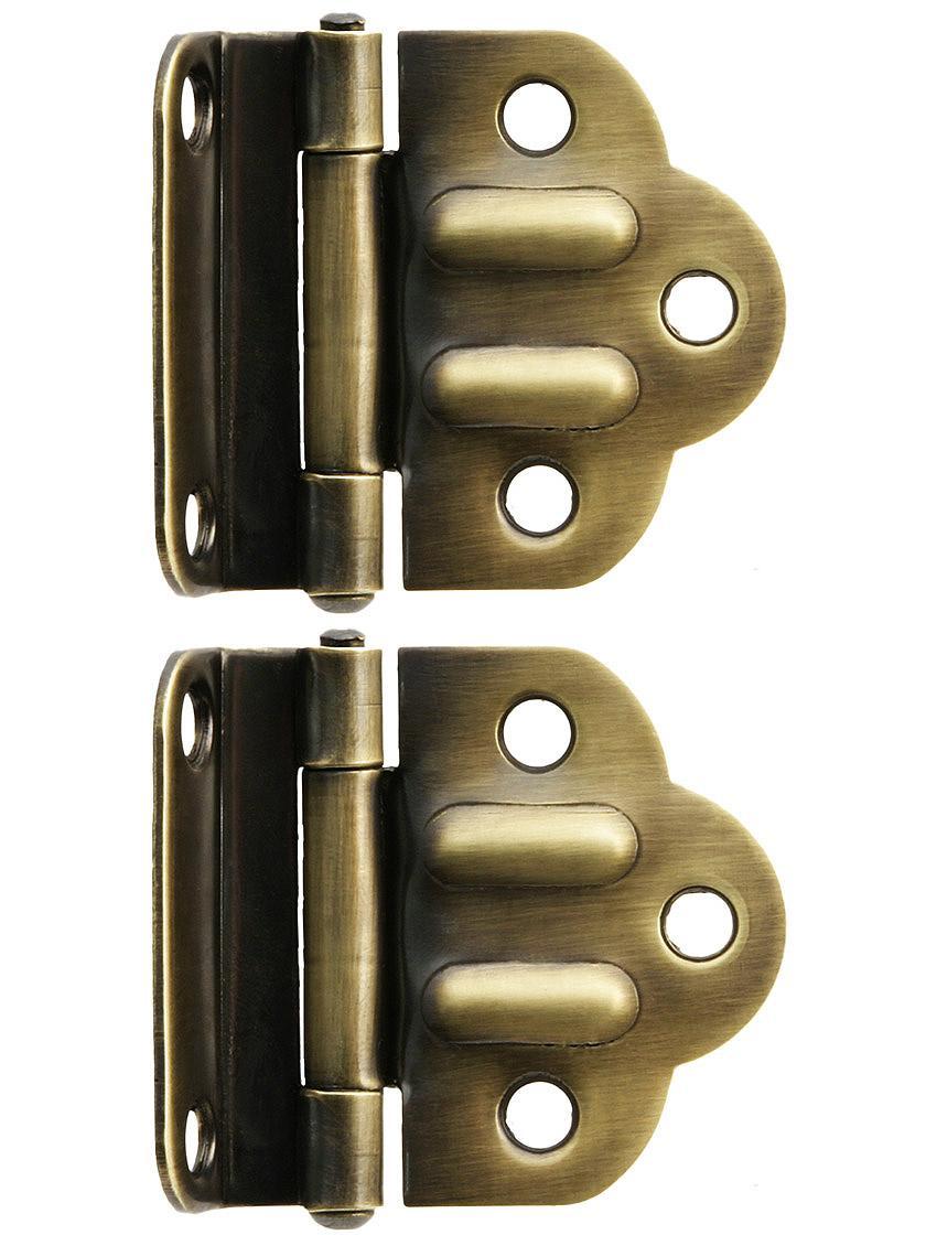 Hoosier Hardware |   Pair of Solid Brass McDougal Cabinet Hinges in Antique-By-Hand Finish Hoosier & Ice Box Hoosier Hardware