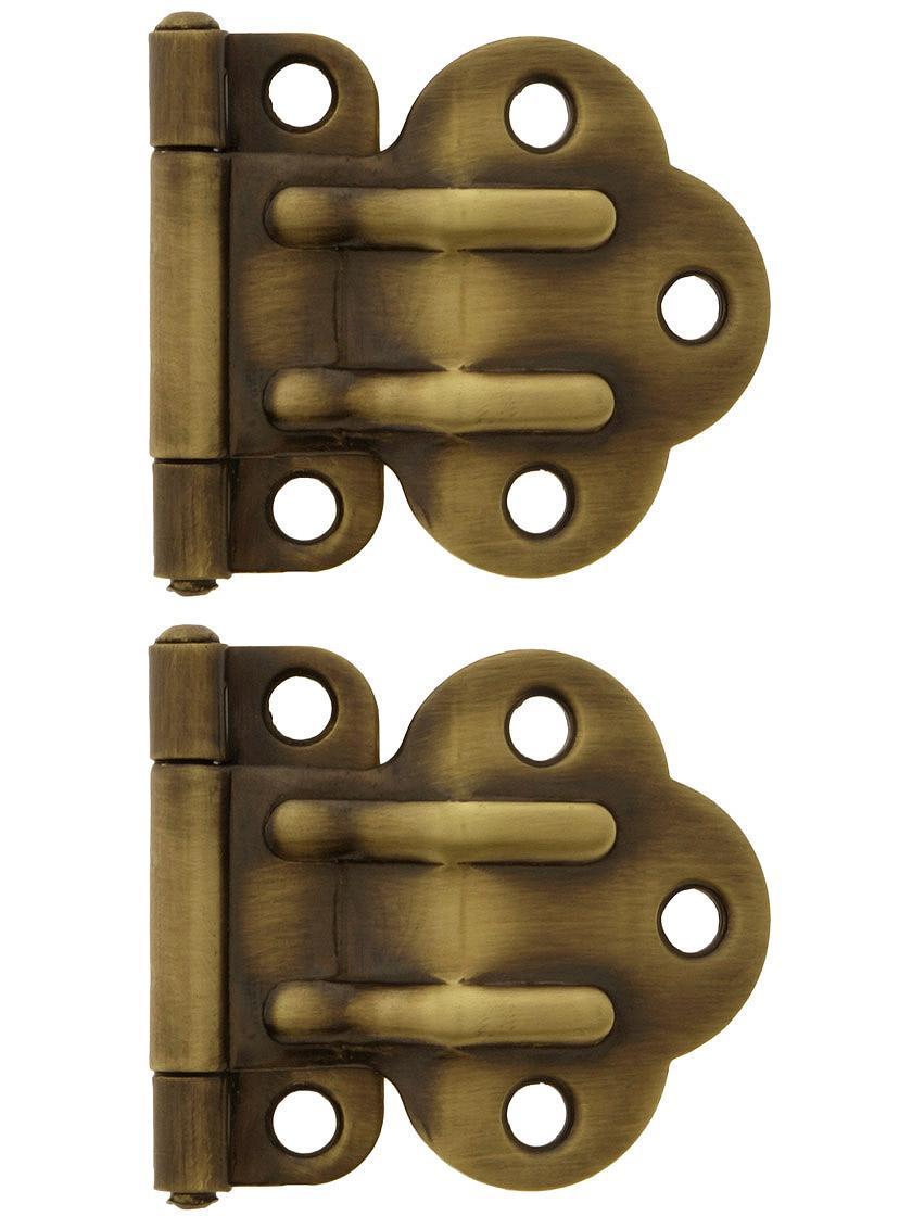 Hoosier Hardware |   Pair of Solid Brass Offset McDougal Cabinet Hinges in Antique-By-Hand Hoosier & Ice Box Hoosier Hardware