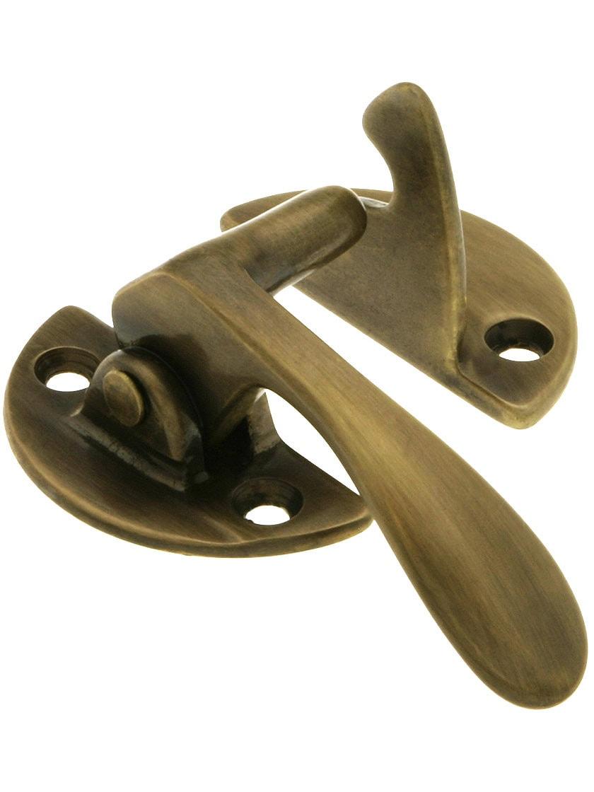 Hoosier Hardware |   Solid Brass Left-Hand Flush Hoosier Latch in Antique-By-Hand Hoosier & Ice Box Hoosier Hardware