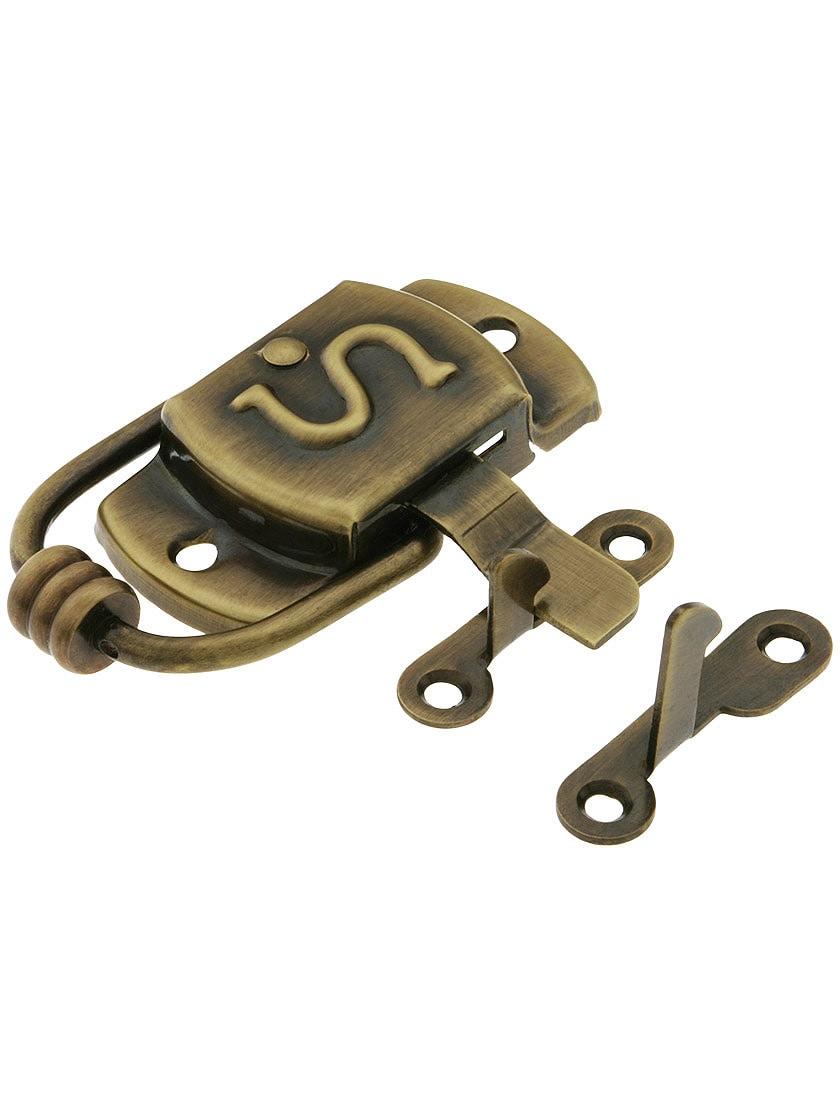 Hoosier Hardware |   Solid Brass Left-Hand S Hoosier Latch in Antique-By-Hand Hoosier & Ice Box Hoosier Hardware