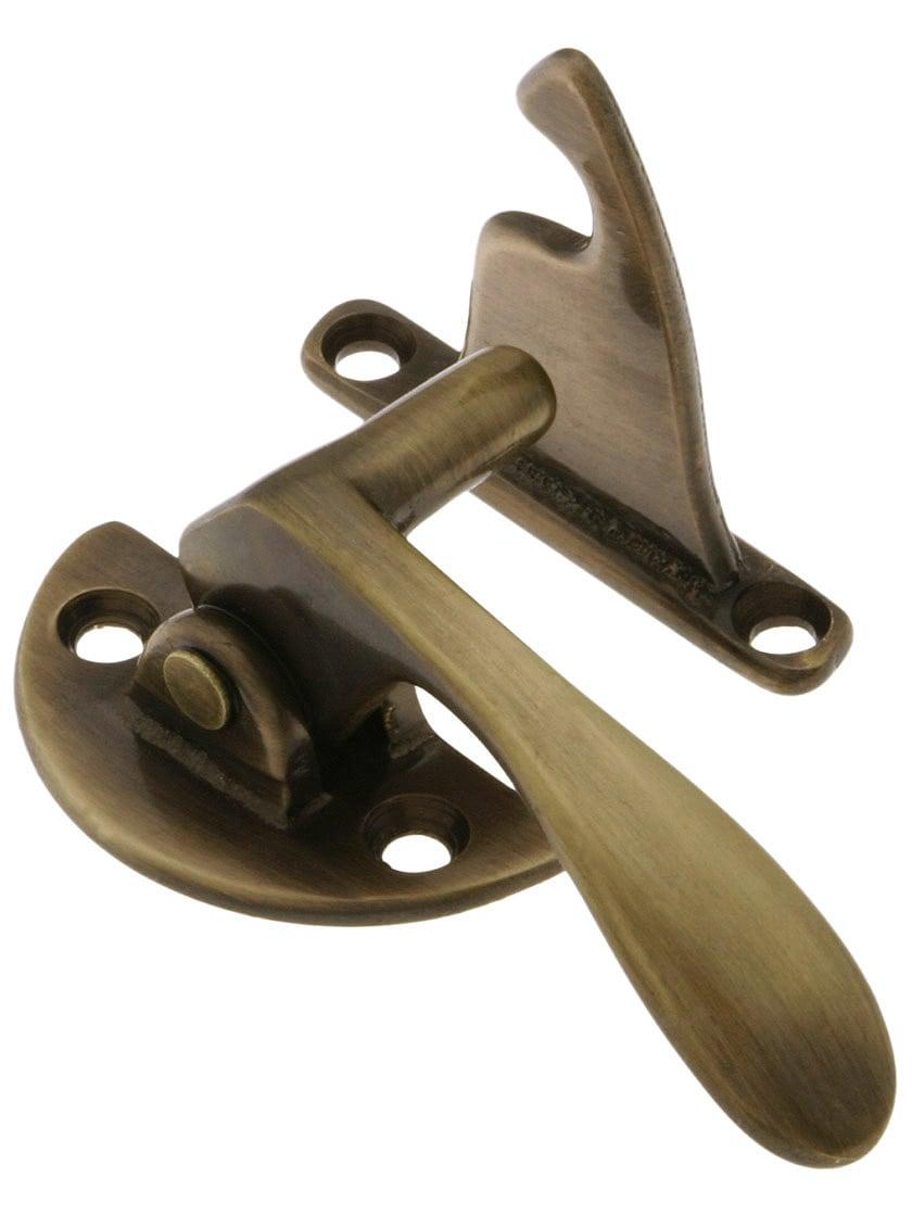 Hoosier Hardware |   Solid Brass Offset Left-Hand Hoosier Latch in Antique-By-Hand – 3/8″ Offset Hoosier & Ice Box Hoosier Hardware