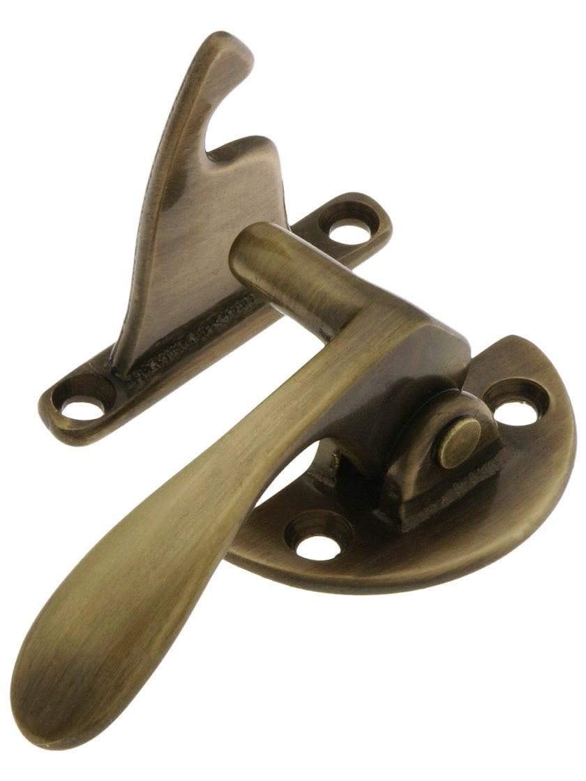 Hoosier Hardware |   Solid Brass Offset Right-Hand Hoosier Latch in Antique-By-Hand – 3/8″ Offset Hoosier & Ice Box Hoosier Hardware