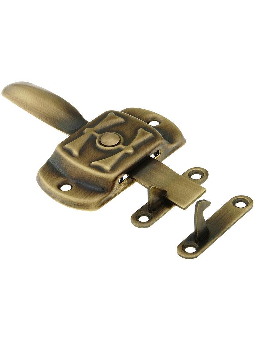 Hoosier Hardware |   Solid Brass Reversible Solid “H” Hoosier Latch in Antique-By-Hand Hoosier & Ice Box Hoosier Hardware