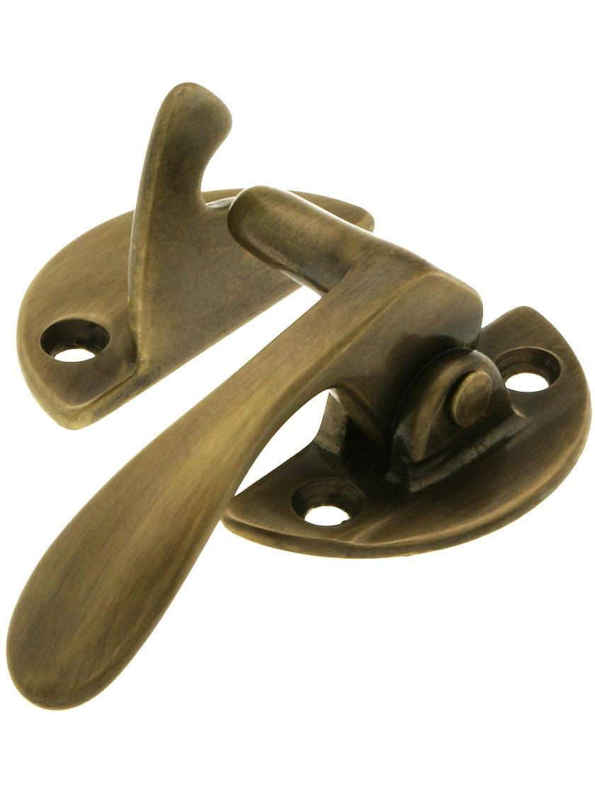 Hoosier Hardware |   Solid Brass Right-Hand Flush Hoosier Latch in Antique-By-Hand Hoosier & Ice Box Hoosier Hardware