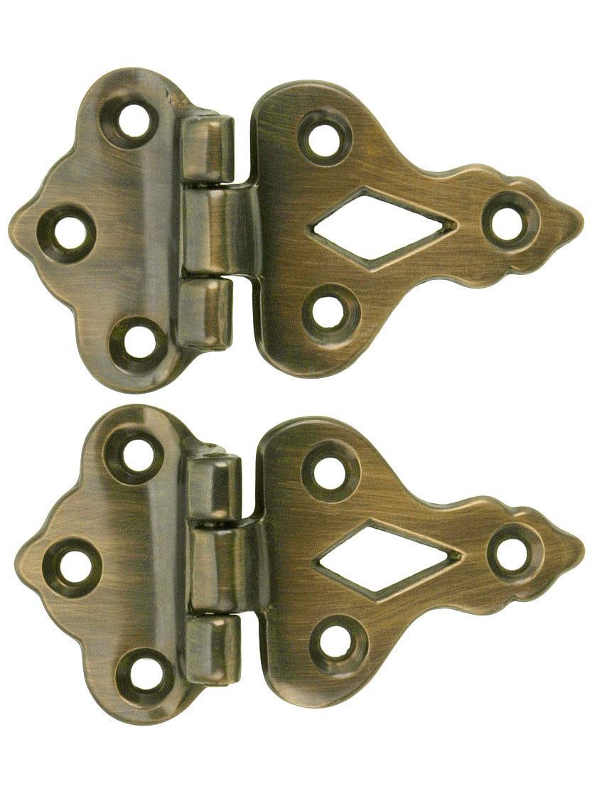 Icebox Hardware |   Pair Of Solid Cast Brass 3/8″ Offset Hinges in Antique-By-Hand Finish Hoosier & Ice Box Icebox Hardware