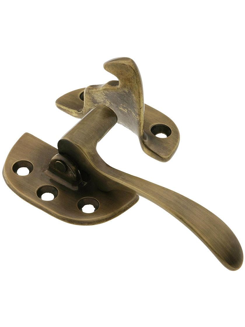 Icebox Hardware |   Solid Brass Left Hand Offset Ice Box Latch in Antique-By-Hand Finish Hoosier & Ice Box Icebox Hardware