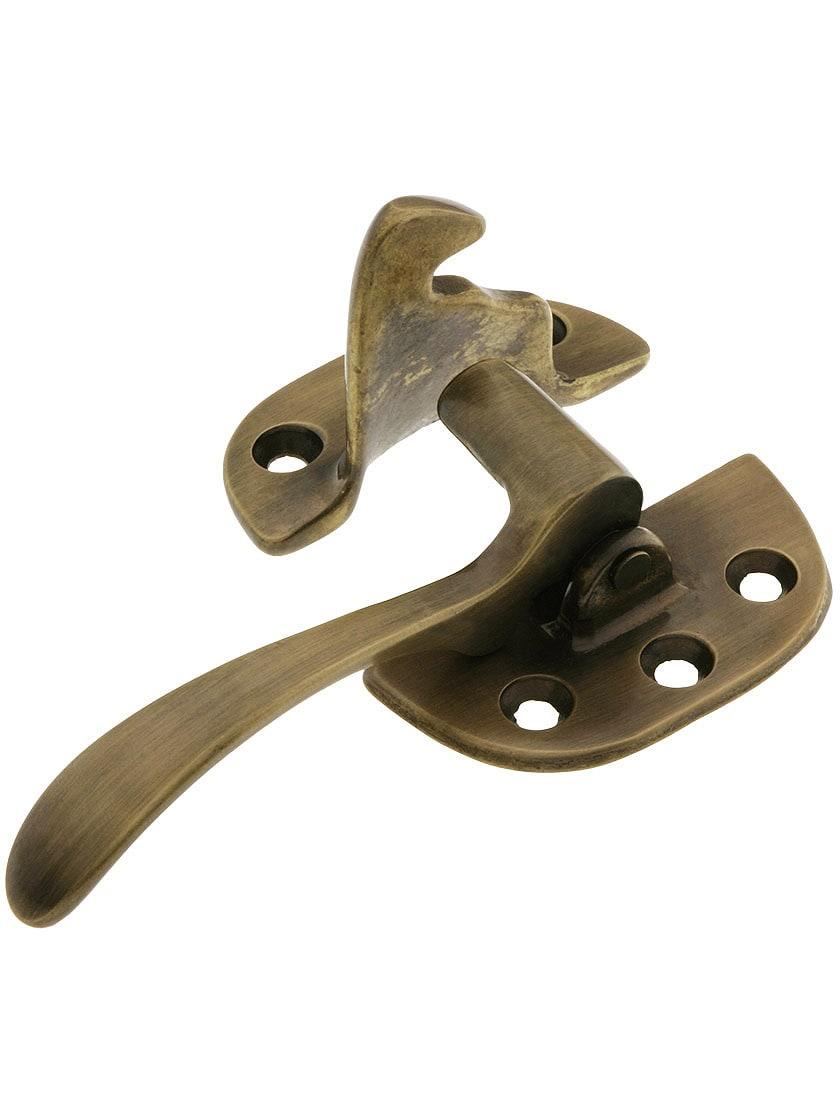 Icebox Hardware |   Solid Brass Right Hand Offset Ice Box Latch in Antique-By-Hand Finish Hoosier & Ice Box Icebox Hardware