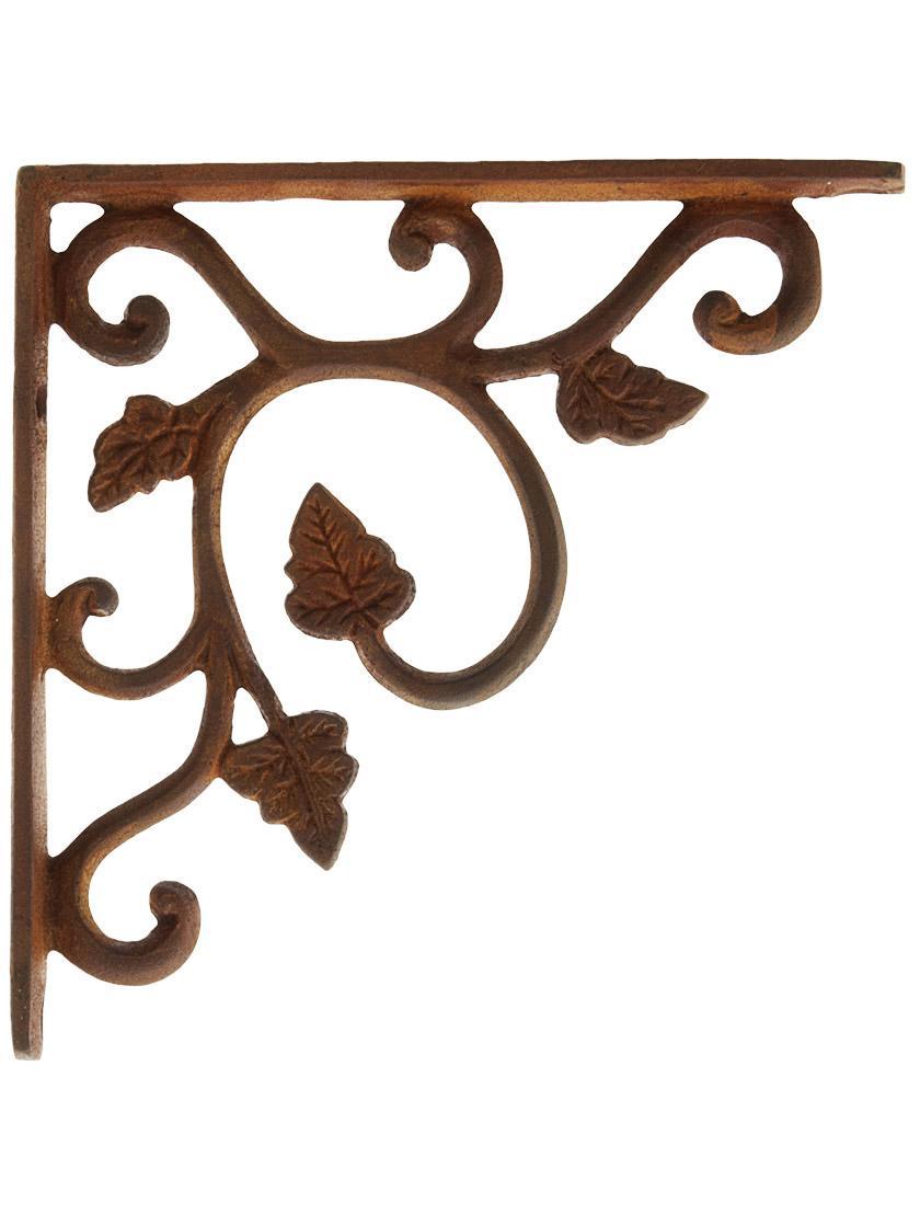 Iron |   Cast Iron Shelf Bracket With Vine Pattern – 4 1/2″ x 4 1/2″ Iron Antique Iron/Matte Black/Rust Patina