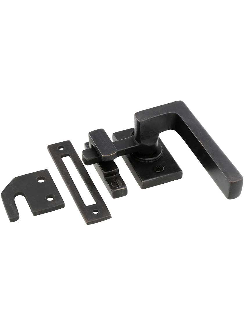 Latches |   Solid Bronze L-Handle Casement Fastener – Left Hand Casement Hardware Dark Bronze