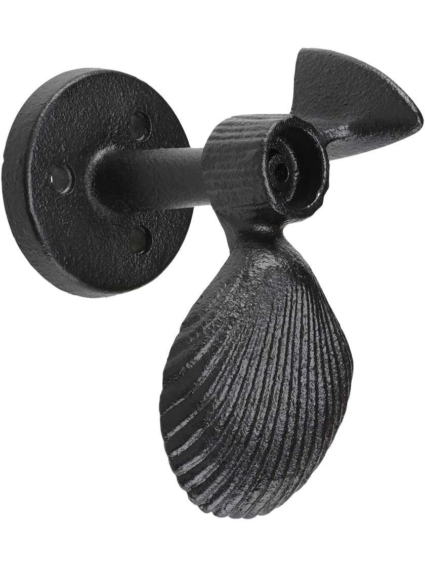 Shutter Dogs |   Pair of Large Cast Iron Scallop Shell Tie Backs – Post Mounted Shutter Dogs Shutter Dogs