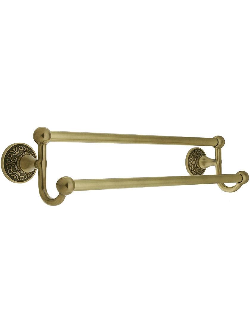 Towel Holders |   Brass Double Towel Bar with Lancaster Rosettes Bath Accents Antique Brass/Antique Pewter/Oil-Rubbed Bronze/Polished Brass/Polished Chrome/Satin Nickel