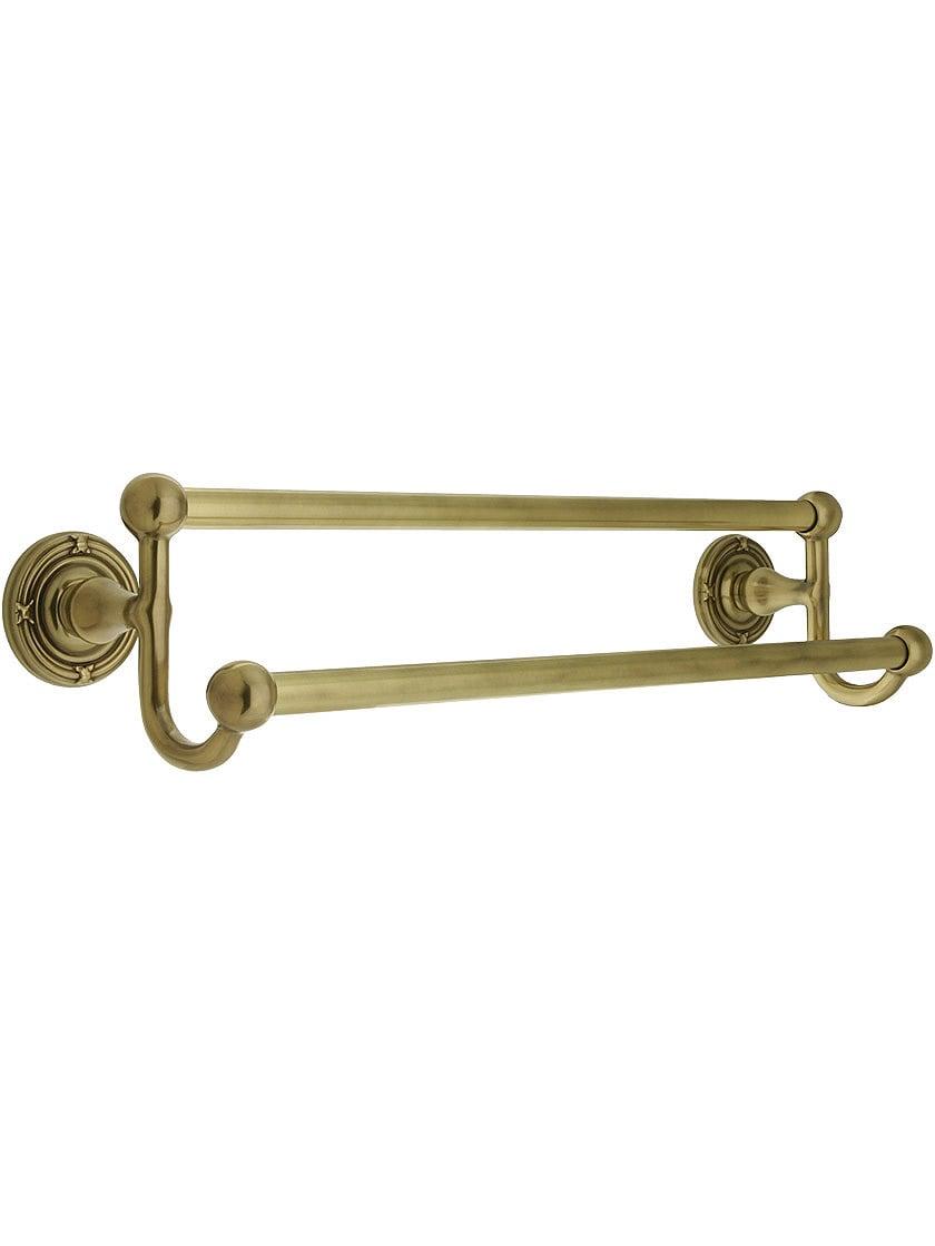 Towel Holders |   Brass Double Towel Bar with Ribbon and Reed Rosettes Bath Accents Antique Brass/Antique Pewter/Oil-Rubbed Bronze/Polished Brass/Polished Chrome/Pvd/Satin Nickel